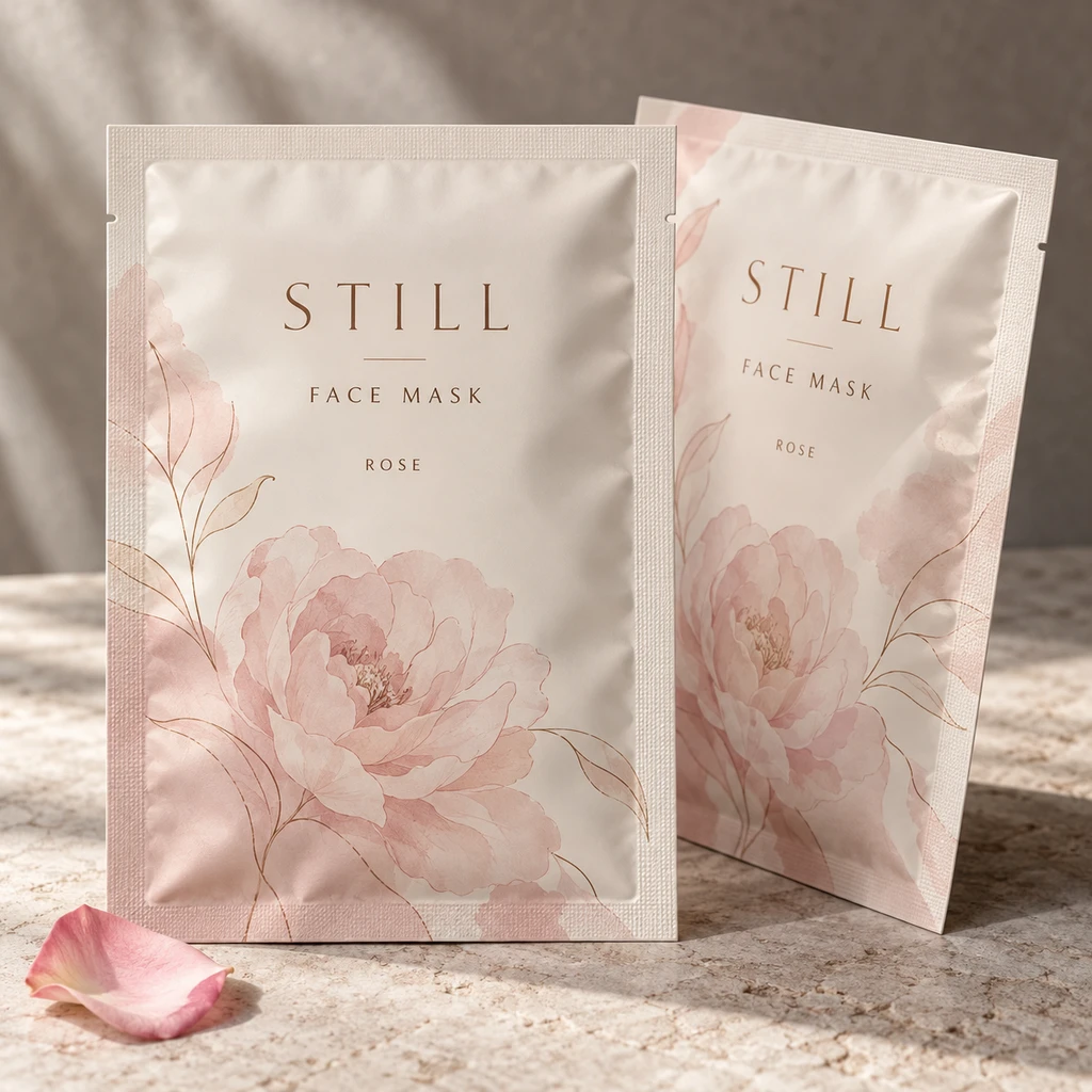 Illustrative flexible pouch concept for beauty & personal care; not an actual customer product