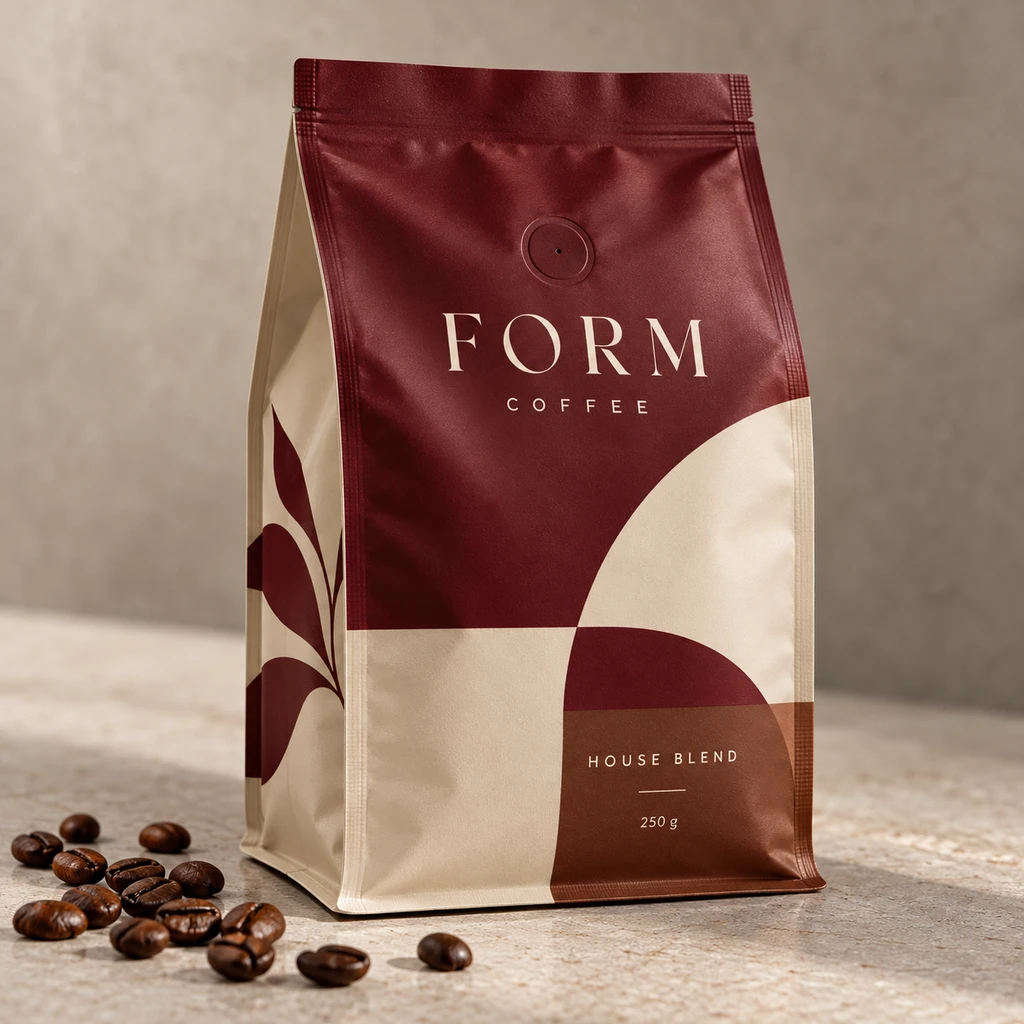 Illustrative flat bottom / eight-side seal bags concept with custom artwork