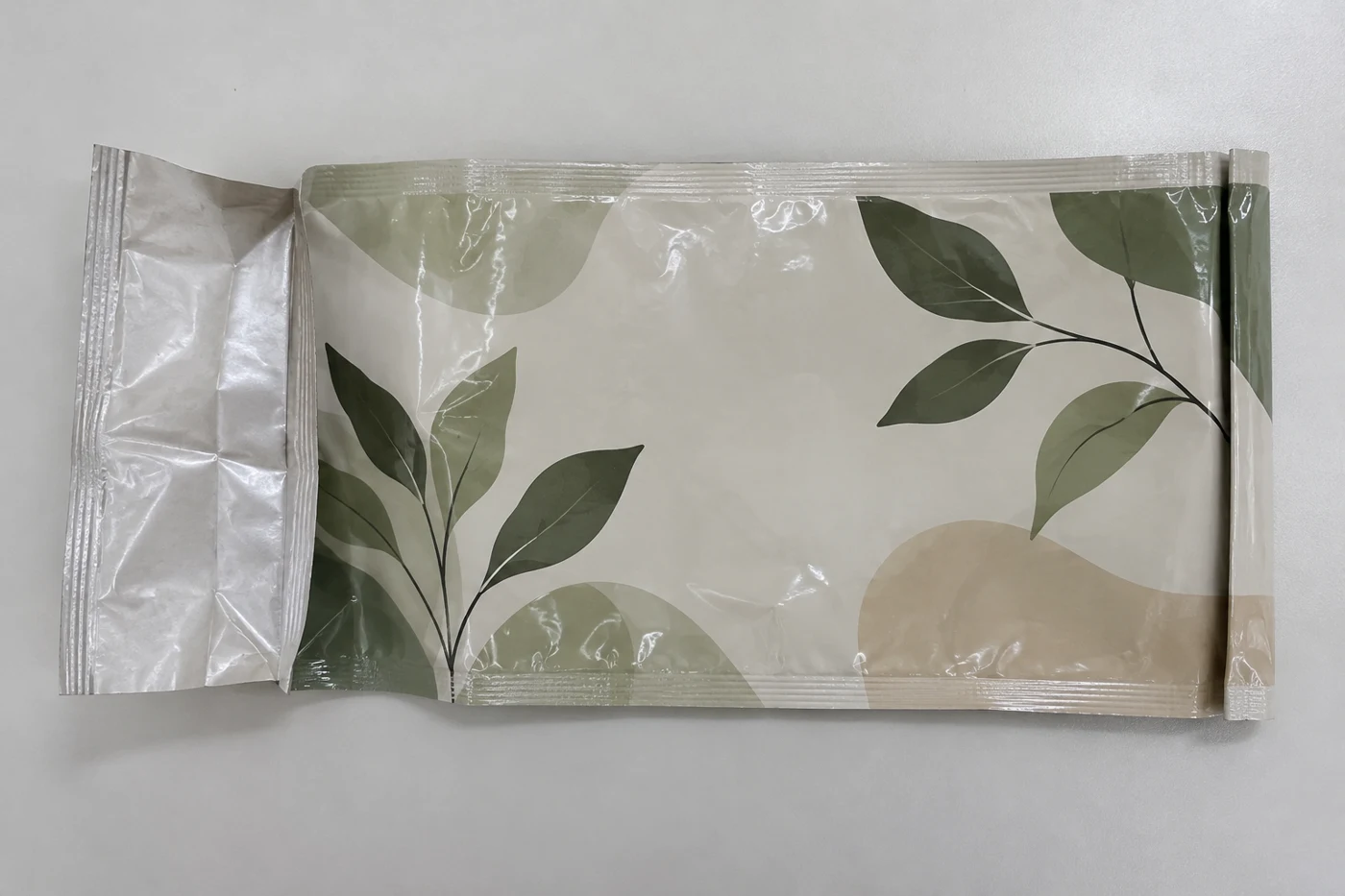 Empaquetado Mockup · Bolsas con fuelles laterales y sello longitudinal en el borde · cuidado