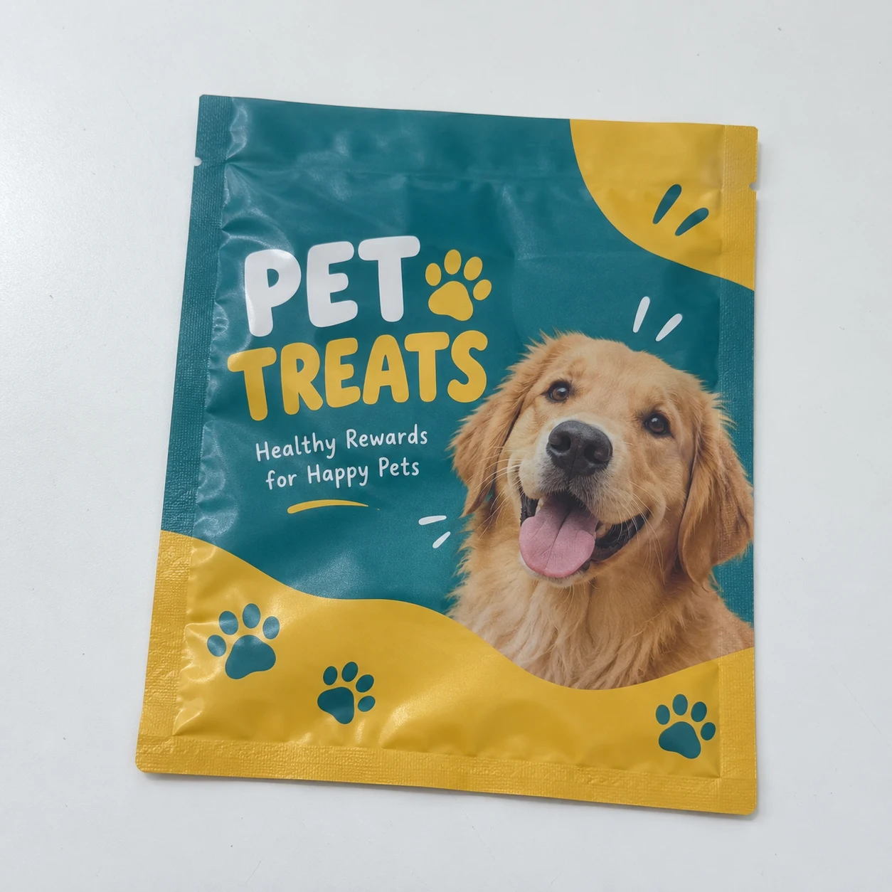 Emballage imprimé Mockup · Sachets plats trois soudures · 5 traitements