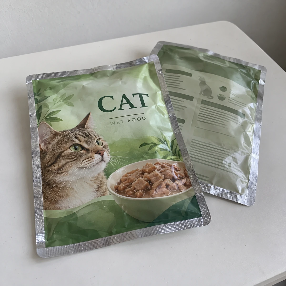 Embalagens impressas Mockup · Bolsas para esterilização térmica · Alimentação de gato