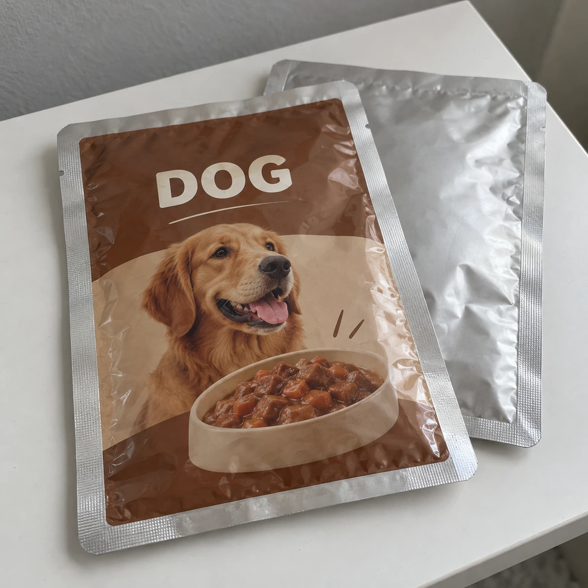 Embalagens impressas Mockup · Bolsas para esterilização térmica · Alimentação do cão