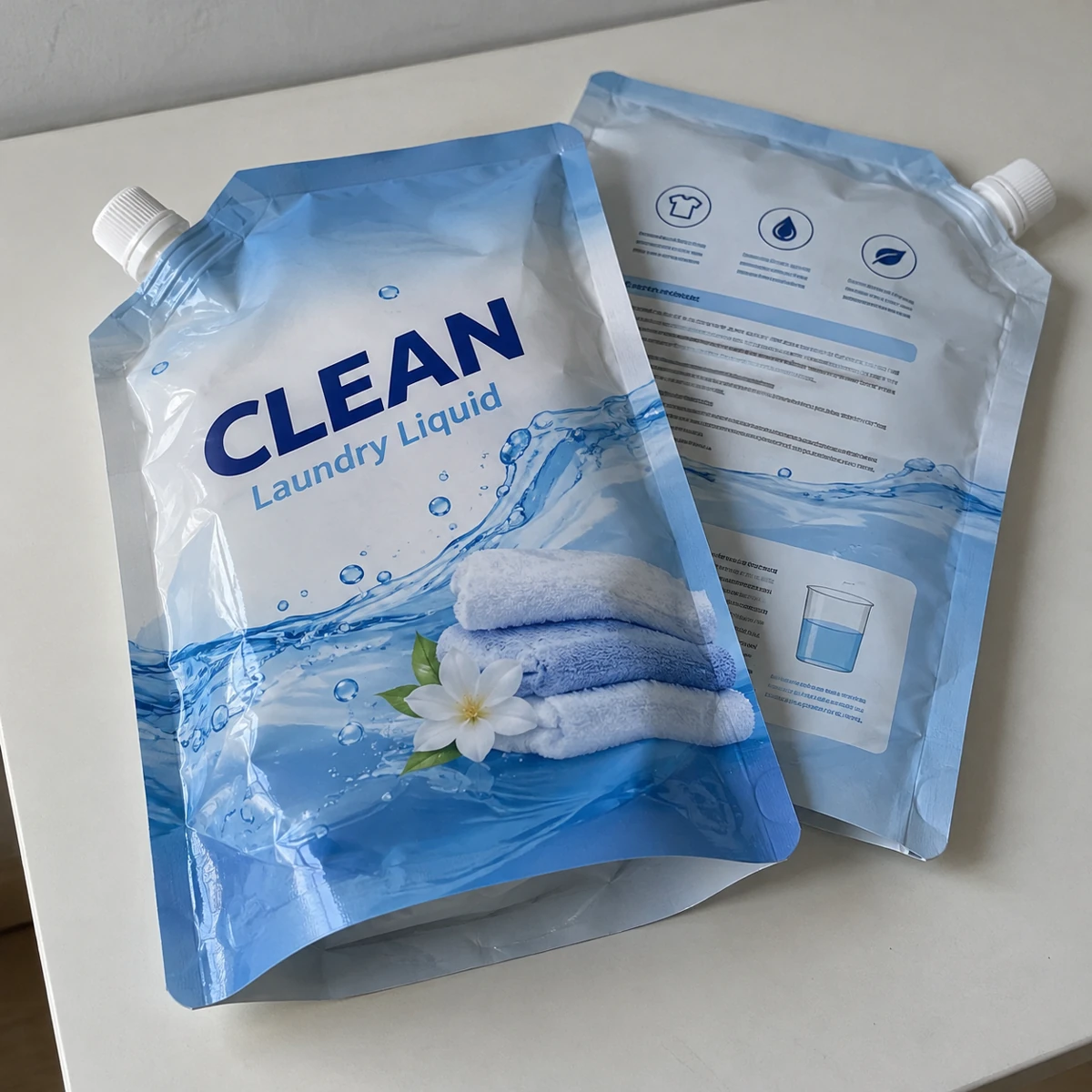 Embalagens impressas Mockup · Pouches com bico · Lavagem líquida